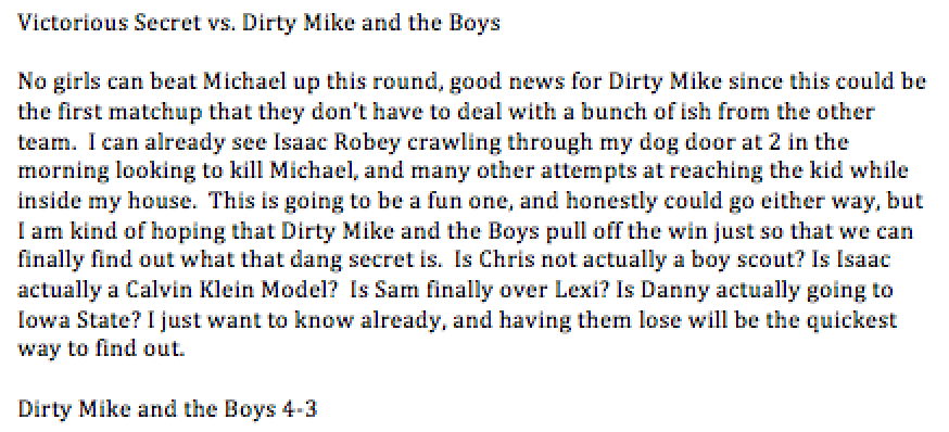 April_Madnesss's tweet photo. Preview: Dirty Mike and the Boys vs. Victorious Secret http://t.co/9ySy5K5xyW