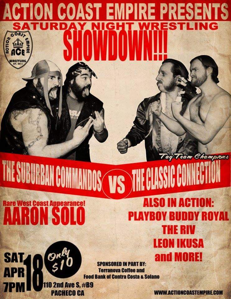 ACWLive's tweet photo. @ActionCstEmpire Saturday inside the @EBPWrestling @JoeDeSoul #LeonIkusa #StevieT #MannyMars @buddy_royal #AaronSolo http://t.co/uWicILoxiU