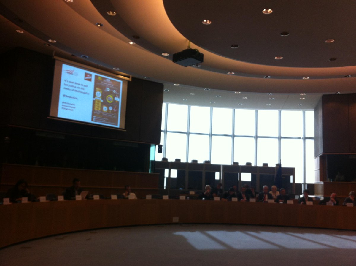 taxjustice_'s tweet photo. EPSU brings @McDonalds tax evasion menu in the EP http://t.co/ZVKhFe0Exv  @PSIglobalunion @etuc_ces @SEIU @fightfor15 http://t.co/yos7rRaIq8