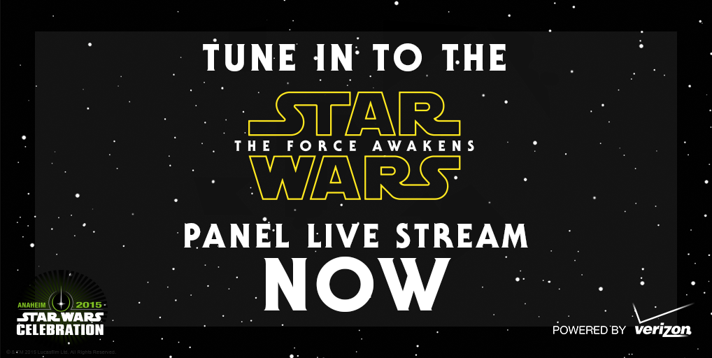 starwars's tweet photo. The @SW_Celebration #TheForceAwakens panel w/ @bad_robot &amp; Kathleen Kennedy is LIVE! #SWCA http://t.co/frr0HCTXdP http://t.co/yGXNgrjzDX