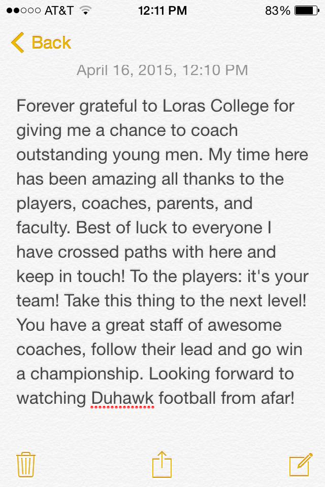 CoachFurco7's tweet image. Gonna miss this place! Thank you everyone for making my time so special!@LorasCollegeFB @LorasPres @LorasAthletics