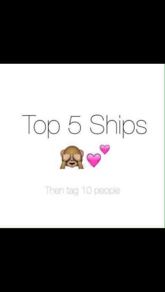 Tagged by <a href="/_BethGreene_/">Beth Greene</a> 

1.) Mara
2.) Bethyl 
3.) Gleggie
4.) Clexa - the 100
5.) Carnid