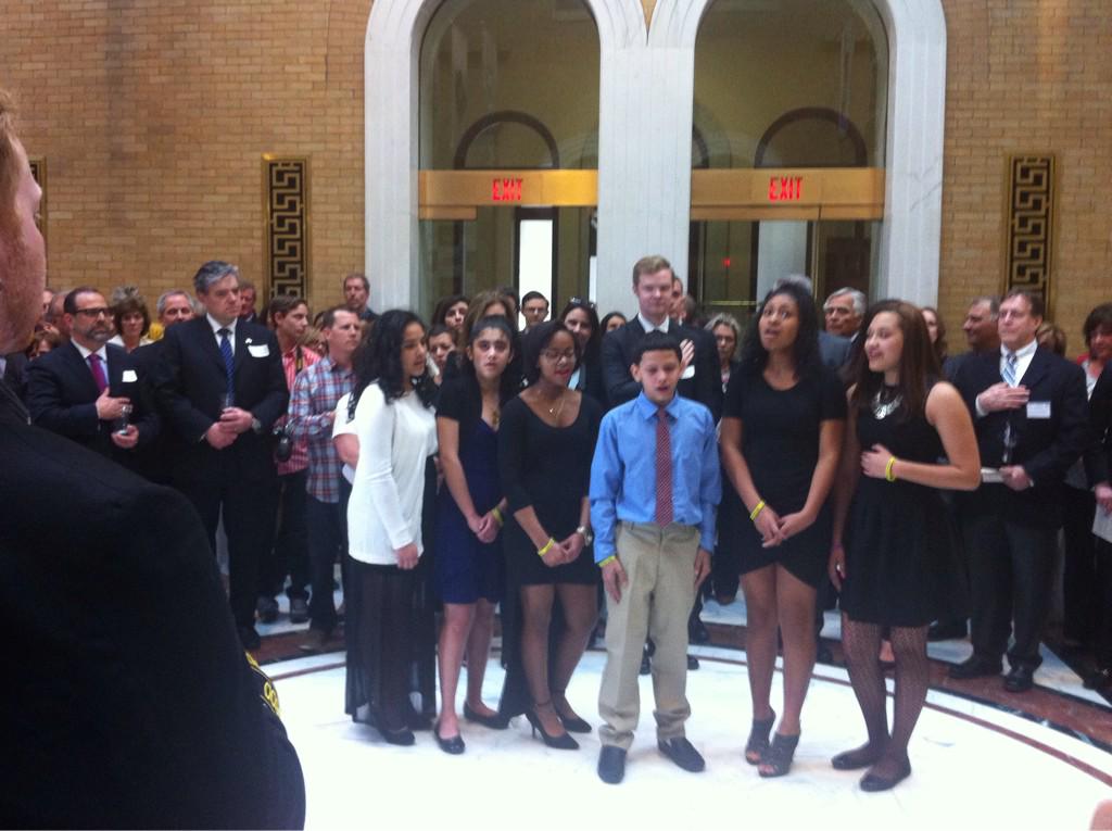 NetSuptB's tweet photo. @NetSuptB Timilty students singing the National Anthem at the State House for the Boston Marathon Wreath Ceremony! http://t.co/h8An7ZDbPP
