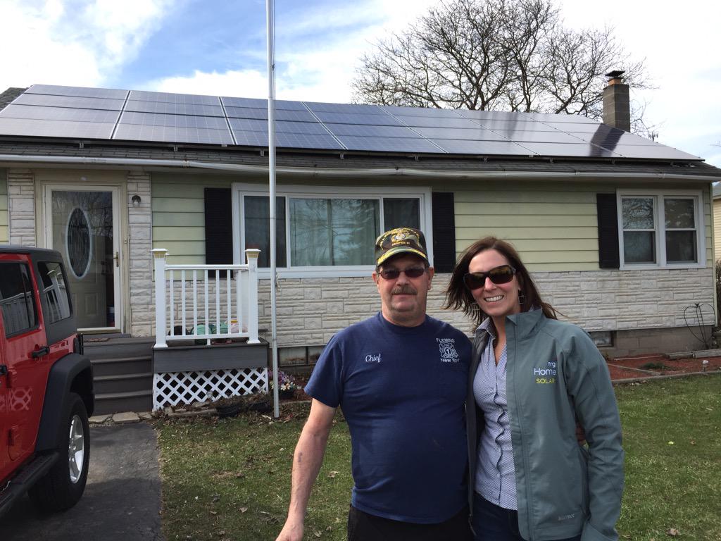 315SolarGirl's tweet photo. Bob &amp; Cindy are SUPER excited with their #nrghomesolar panels! Another dot on the map for Auburn, NY. #nrghappyfaces http://t.co/cLwY2S7PPn
