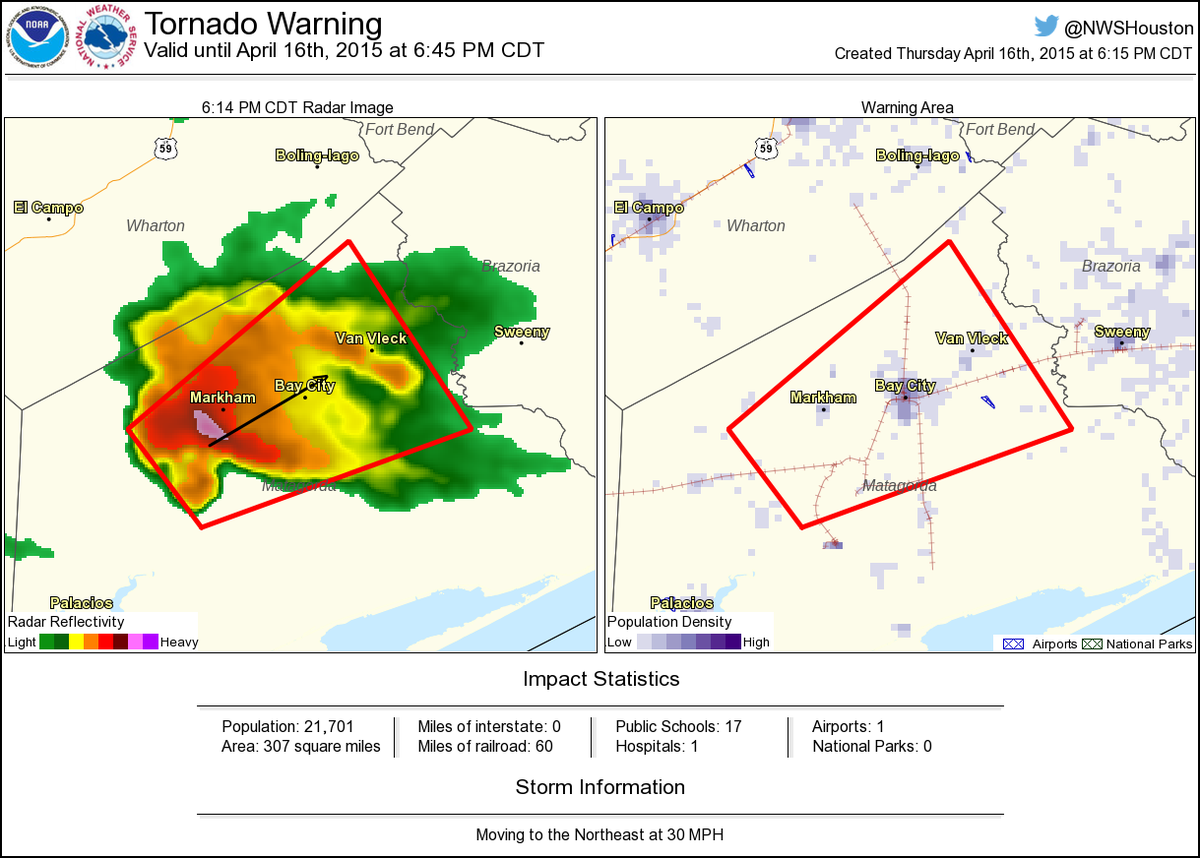 Tornado Warning including Bay City TX, Van Vleck TX, Markham TX until 6
