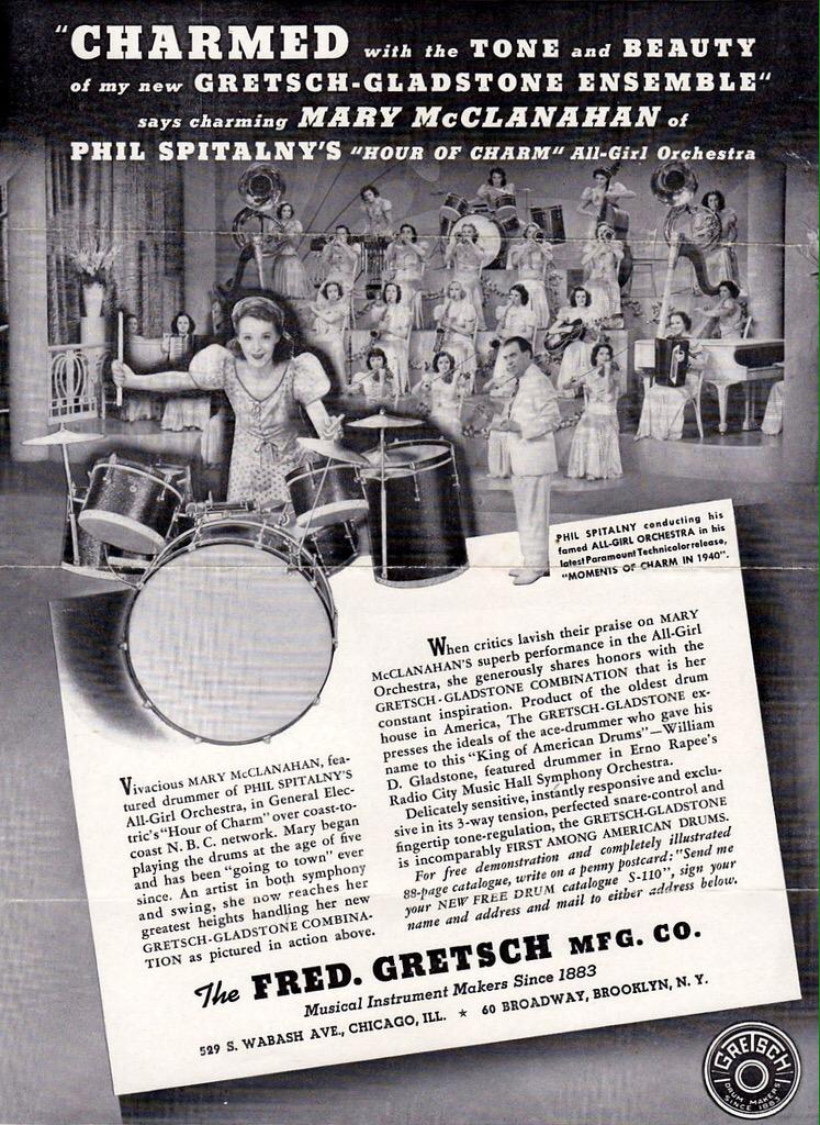 Love this <a href="/gretschdrums/">Gretsch Drums</a> (<a href="/Gretsch_Drums/">Gretsch Drums</a>) advertisement from Nov 1939 featuring Mary McClanahan. cc: <a href="/fredgretsch/">fred gretsch</a> #tdj