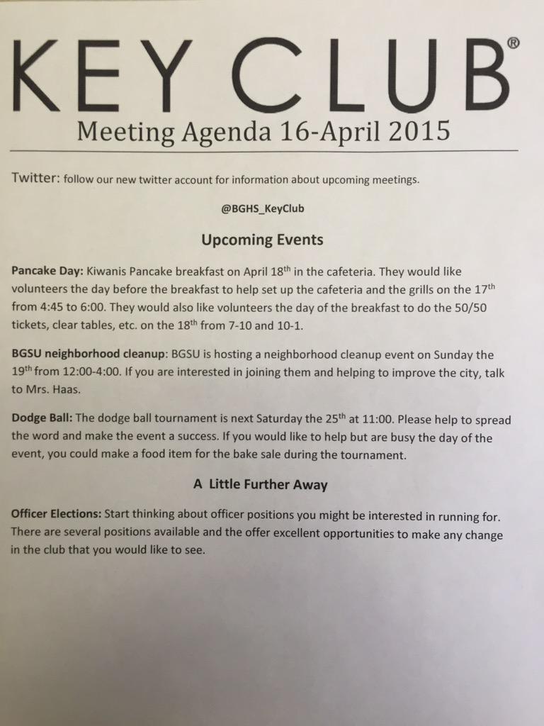 BGHS_KeyClub's tweet image. Here is the agenda from our meeting today in case you missed it.