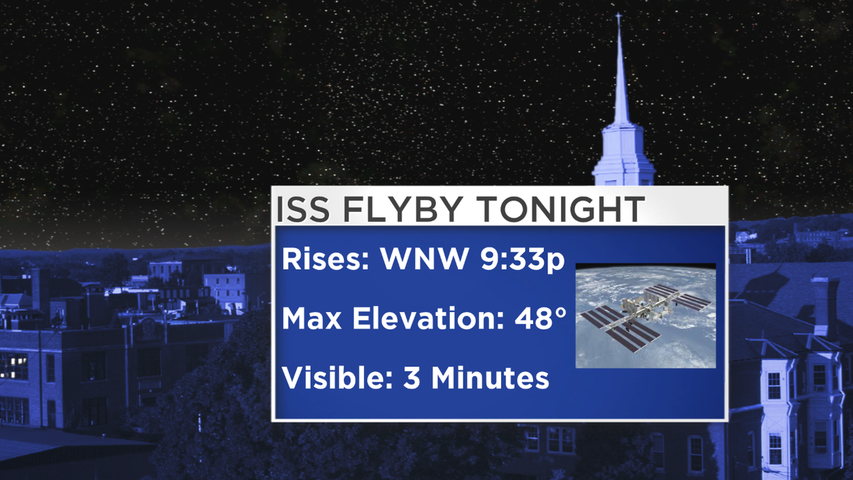 TerryWBZ's tweet photo. Check this out Tonight...International Space Station flyby overhead 9:33-9:36! #ISS #NASA http://t.co/oVuxrseEeK
