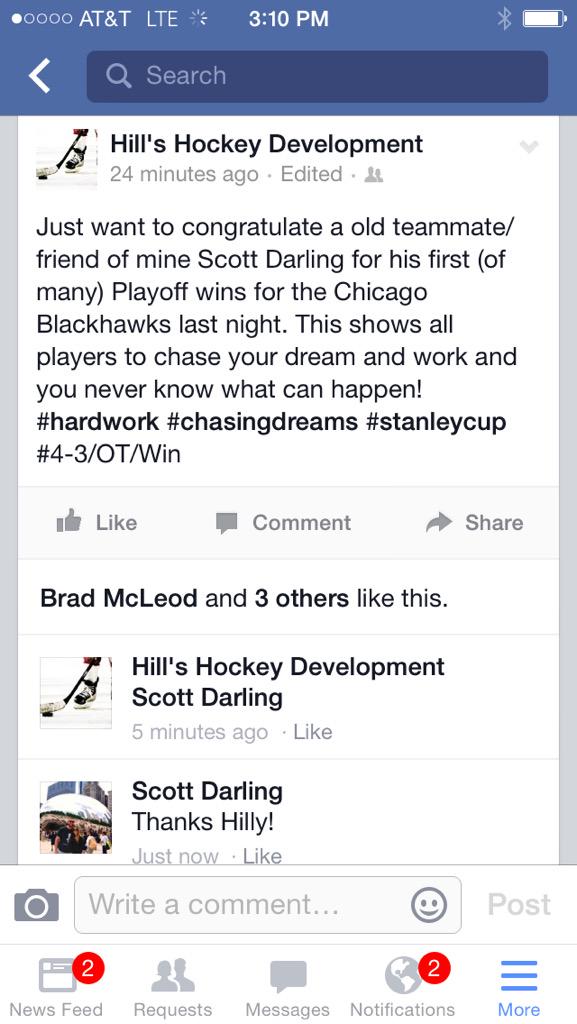 HillsHockeyDev's tweet photo. #NHL #NHLPlayoffs #StanleyCup #StanleyCupPlayoffs Game 1 Winner from the #Chicago #Blackhawks #ScottDarling #Goalie http://t.co/EYlnmaBATJ