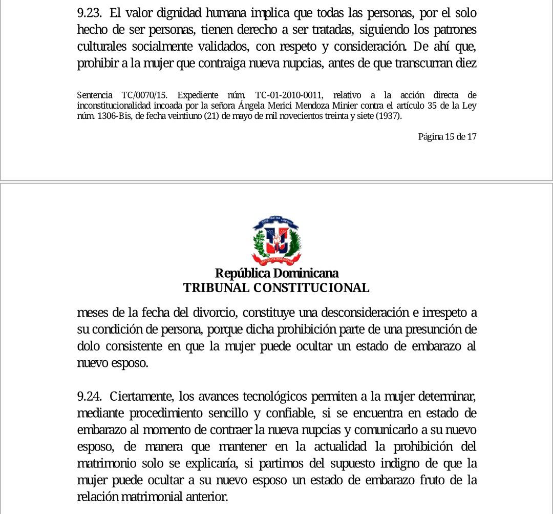 TC declara inconstitucional plazo de 10 meses que debía esperar mujer para volver a casarse: drive.google.com/file/d/0B9MNLF…