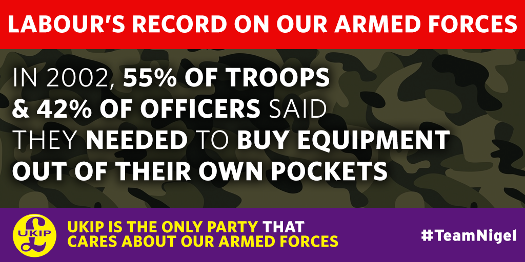 UKIP's tweet photo. Labour's legacy on armed forces is shameful. Only #UKIP will honour our troops and equip them properly: #BBCDebate http://t.co/00Vtd5ptv2