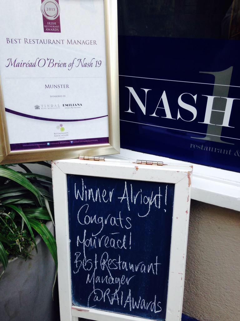 “<a href="/CoffeeCork/">CoffeeCork</a>: Just tweeting this again 'cos <a href="/maireadatnash19/">Mairead O Brien Ryan</a> is so nice 😃 #welldeserved #foodoscars <a href="/Nash19Cork/">Nash19 restaurant gallery originally .</a> ”