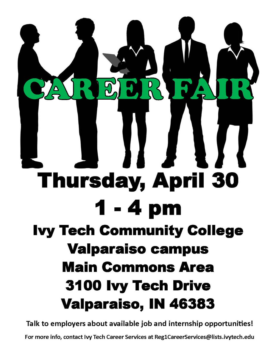 IvyTechLakeCo's tweet photo. Come to Ivy Tech's Career Fair in Valpo April 30th ##HireIvy
#IvyTechNWCareerServices http://t.co/ni1Hy4Hfiz