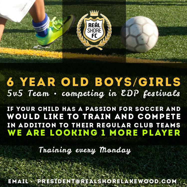 RealShoreLFC's tweet photo. 6 year old boys/girls!
WE ARE LOOKING 1 MORE PLAYER.
Share this post with your friends!
#LetsGo #RealShoreFC #soccer http://t.co/1s4hFFnJwG