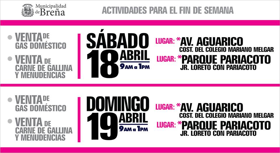 MuniBrena's tweet photo. Estas son las actividades de fin de semana! APROVECHA TODO VECINO DE BREÑA! http://t.co/Z9H4ZcGGfI