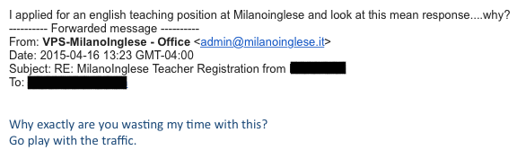 marcoburatto83's tweet photo. If this is how the people @MilanoInglese treat their clients, nobody should take English lessons there! http://t.co/PThnfzBJbE