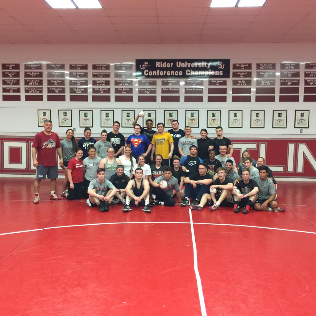 RiderWrestling's tweet photo. Thanks to Rider Softball for joining us today for an hour of dodgeball #RiderStrong #20Sports1Team @RiderAthletics http://t.co/sfclI3S1SU