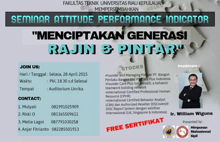 BEMFTUNRIKA's tweet photo. Seminar Attitude Performance Indicator "Menciptakan Generasi Rajin dan Pintar"
Presented by : HMS @unrika_batam http://t.co/h6r7wneSYi