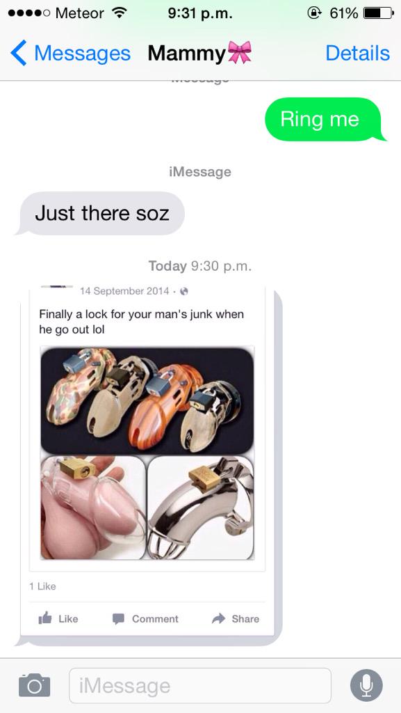 chloeeeeeee__'s tweet photo. My mother is so inappropriate. #dicklock http://t.co/q5MkyZtLt3
