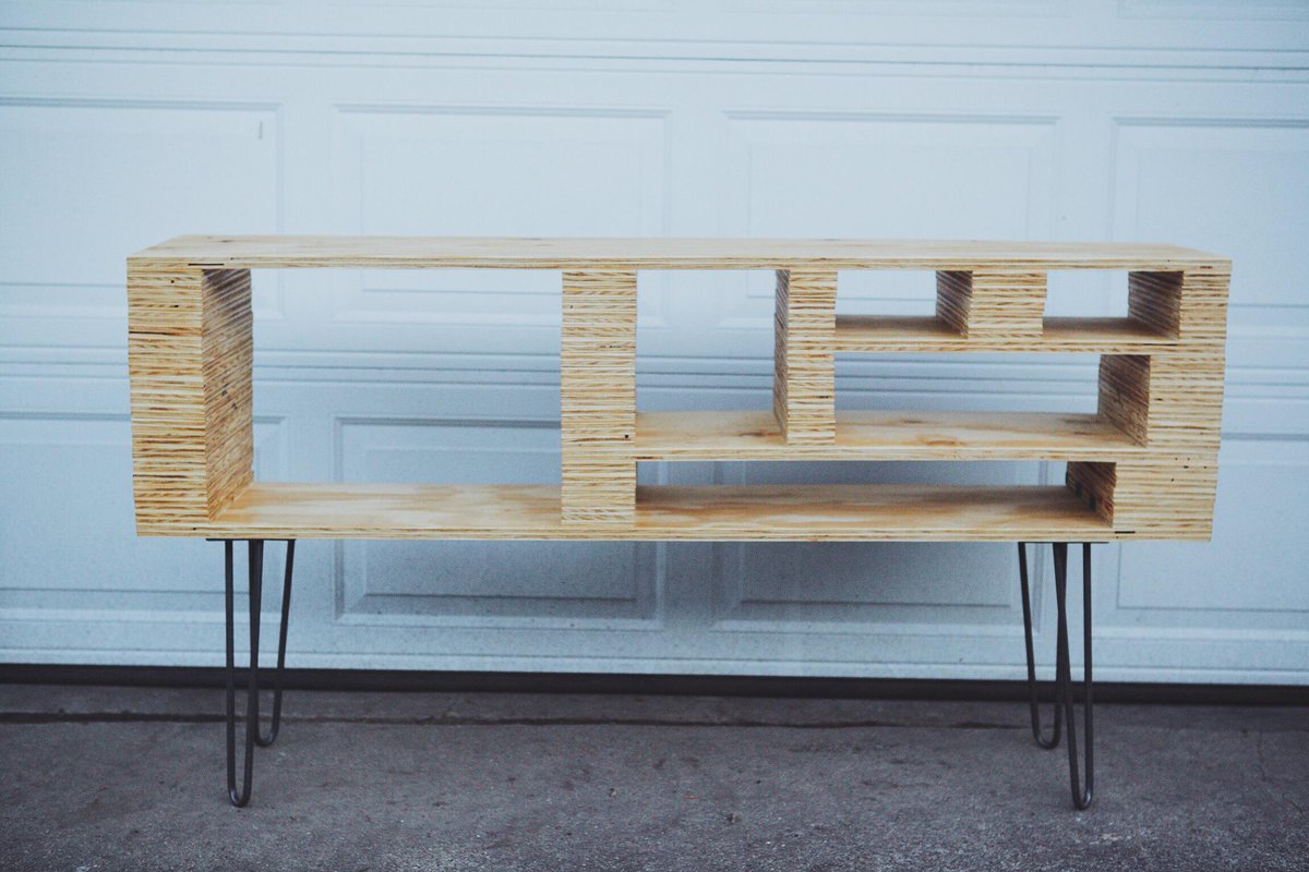 wallbrad's tweet photo. @BenUyeda Finishing up my plywood media console. Thanks for the cool idea! http://t.co/KSaC3VjA7h