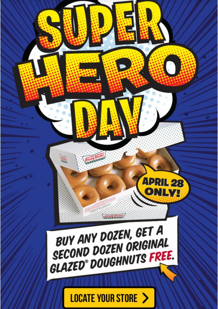 Daniel__Diaz's tweet photo. Mark your calendar buy one get one free @krispykreme april 28!!! http://t.co/khfURIyIU2