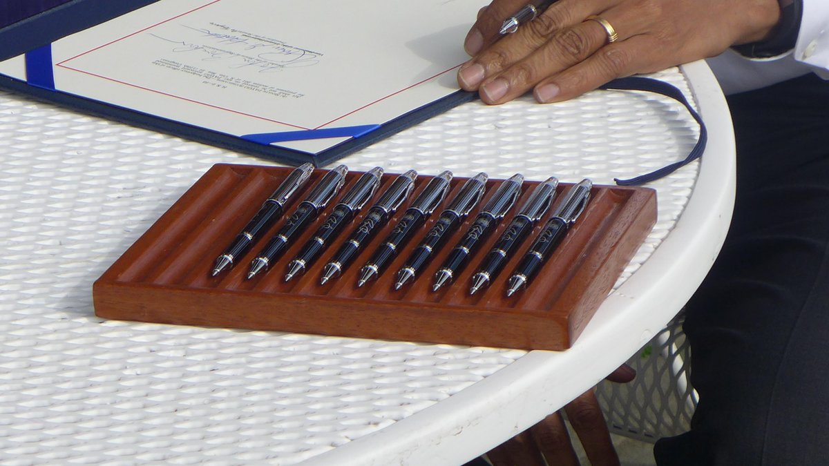 MajorCBS's tweet image. Pens prepared for #POTUS to sign #DocFix in the #RoseGarden "I decided on a day like this we should be outside."