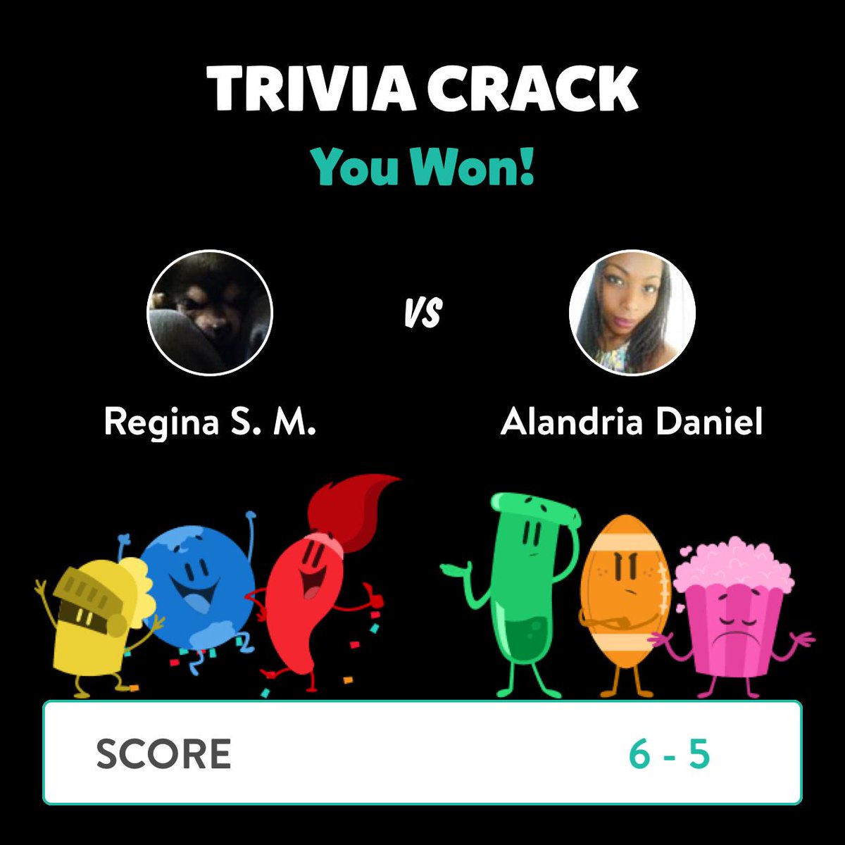 Regina Sorto Mccarter just won a game against Alandria Daniel in Trivia Crack!  triviacrack.com/en/landing