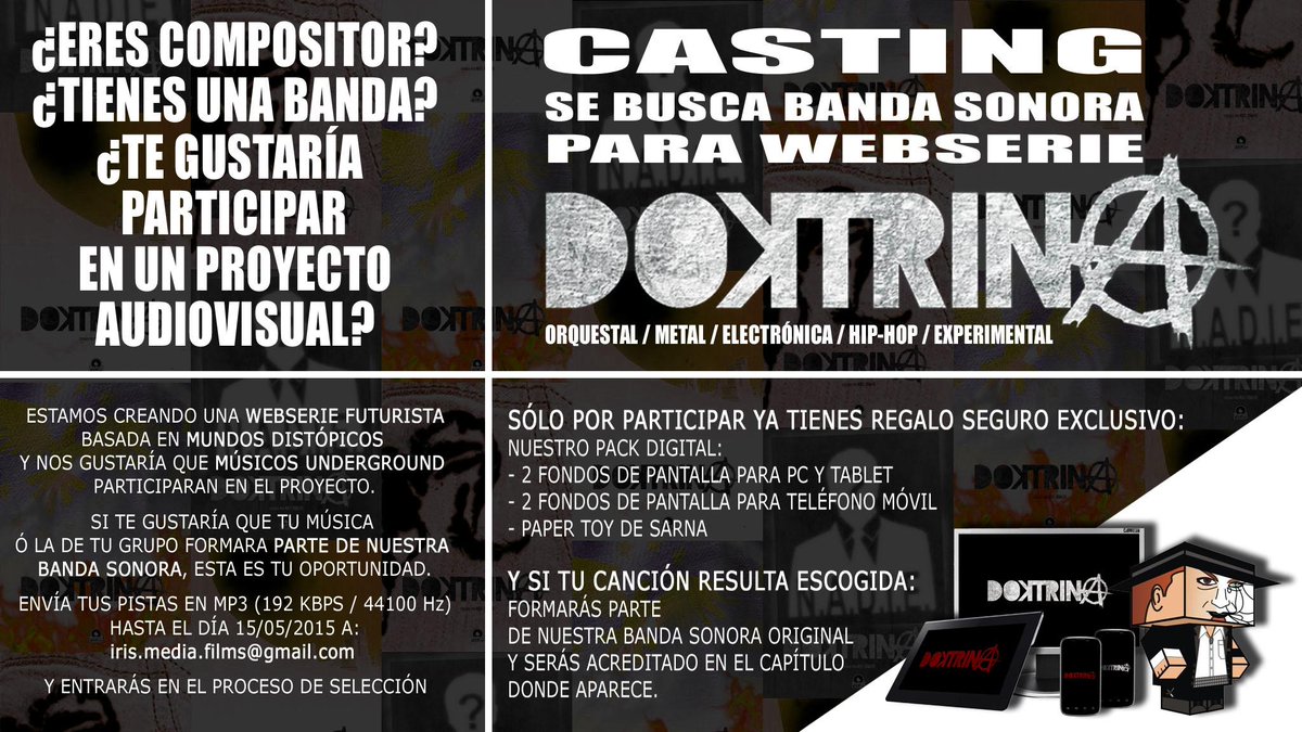 IrisMediaFilms's tweet photo. CASTING BANDA SONORA DOKTRINA http://t.co/FvUcd7RzV0