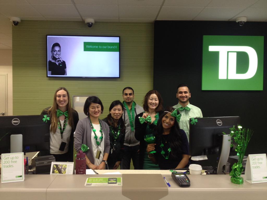TD8101's tweet photo. Throwback Thursday to our green friday St Patrick's day celebration in the branch. #td #tbt http://t.co/fm8gtSRL9Q