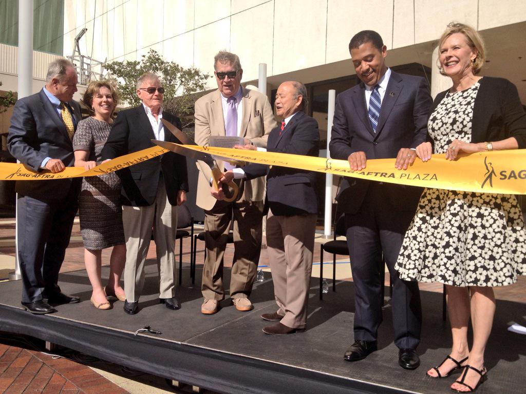 sagaftraFOUND's tweet image. Cutting of the ribbon at the dedication ceremony of the new @SAGAFTRA Plaza! @TomLaBonge @judgeito1948