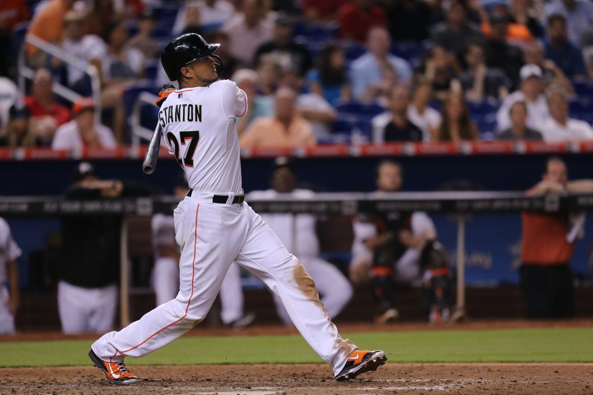 SportsCenter's tweet photo. Gone-Carlo! Giancarlo Stanton has just hit his 155th career home run, giving him most home runs in Marlins history. http://t.co/Bwguamkwlk
