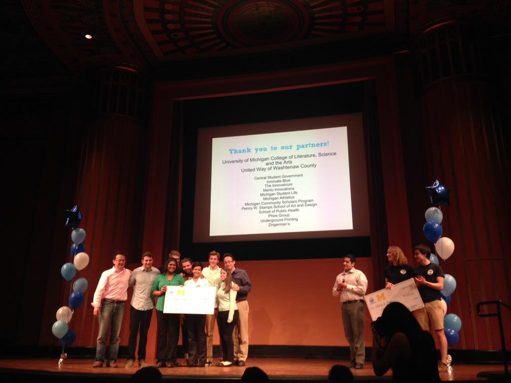 InnovateBlue's tweet photo. .@Change_OfMind and Pedaling for Progress each take home $1,000 as crowd vote winners @optiMizeMI's #finalshowcase! http://t.co/cKGAZyh4yV