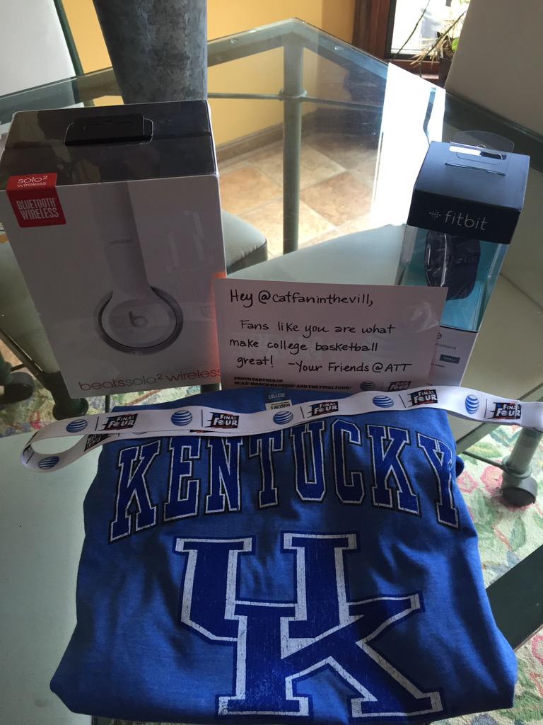 catfaninthevill's tweet photo. Thanks to @ATT for the awesome #BracketFanatic prize pack! All I wanted  was #9, but Beats &amp; a Fitbit are NICE. #BBN http://t.co/P3WR0ID7Jl