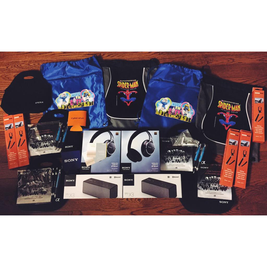 trishhoang's tweet photo. I got selfie sticks, selfie sticks for days (among other things). Thx @sony_canada #SonyVIP https://t.co/de53NE46Y3 http://t.co/cKiawJFB6j