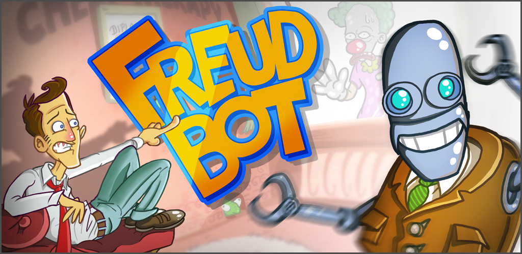 FreudBot's tweet photo. New @amazonappstore: @FreudBot, a funny cartoon card #indiegame with a robotic psychoanalyst! http://t.co/xuQKE6oePc http://t.co/T1Ionra9Eu