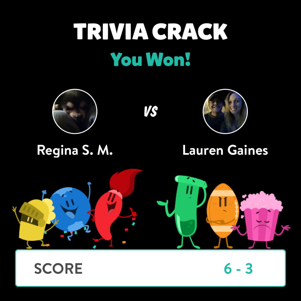 Regina Sorto Mccarter just won a game against Lauren Gaines in Trivia Crack!  triviacrack.com/en/landing