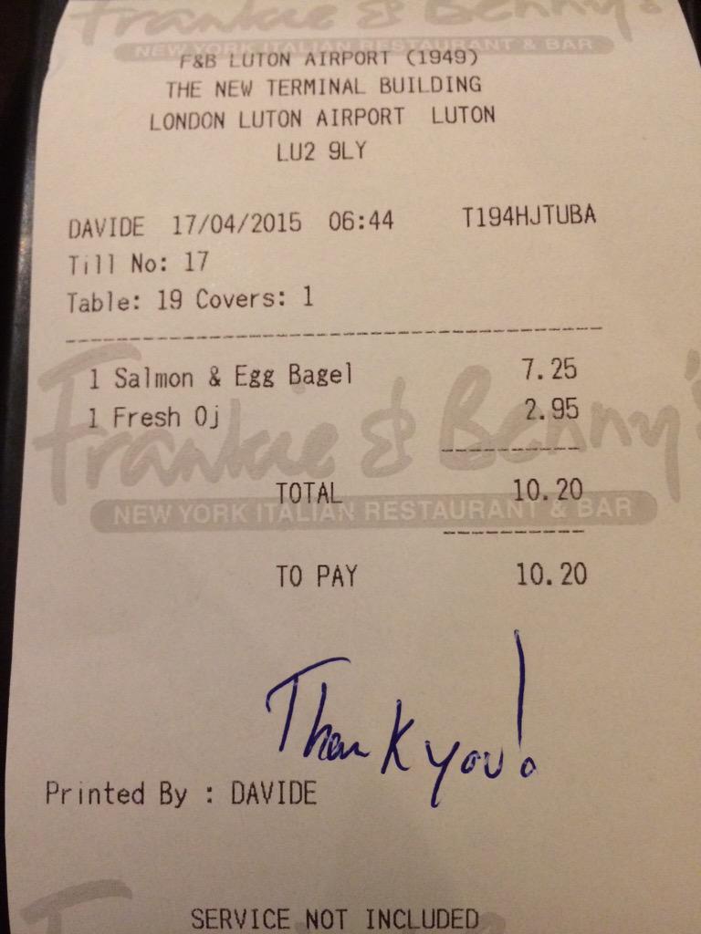 Such a simple honest gesture to write "Thank You" on the receipt :) Thank You <a href="/frankienbennys/">Frankie & Benny's</a> :) #iLoveIt :)