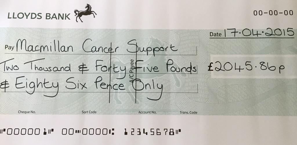 InsCov2015's tweet photo. @MGAband with your help we have raised over £2000 for @macmillancancer . Official handover of funds takes place today http://t.co/cq0liNOWKZ