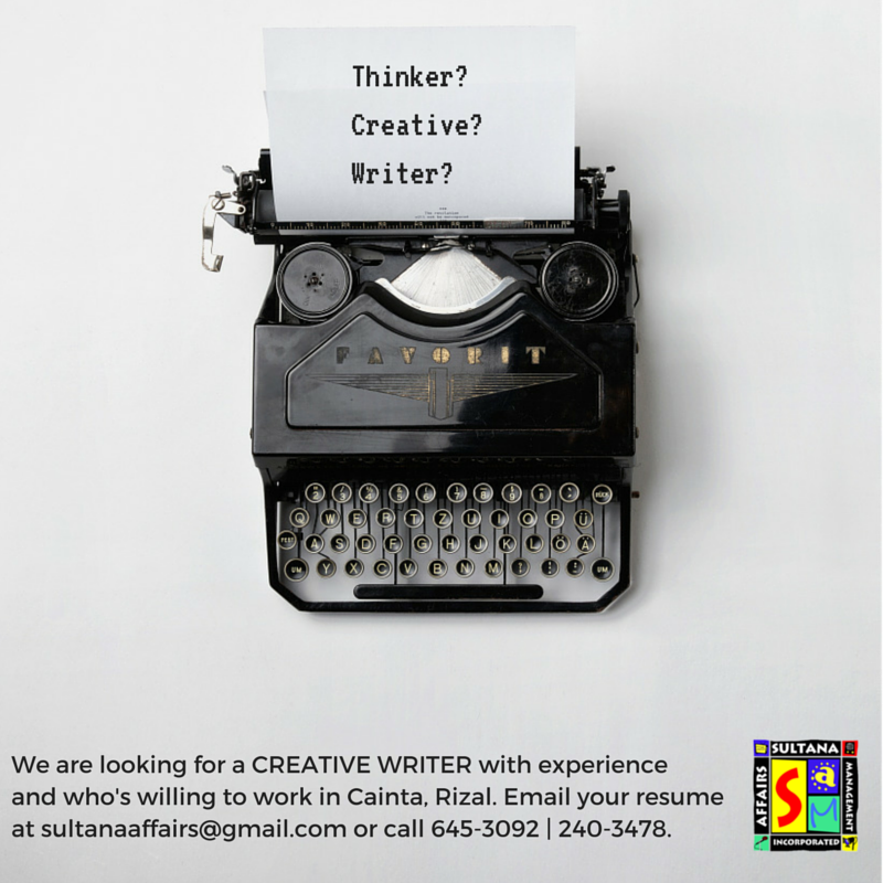 sultanaevents's tweet photo. Do you want to be our CREATIVE WRITER? Email us your resume at sultanaaffairs@gmail.com. http://t.co/gkmUplqVXf