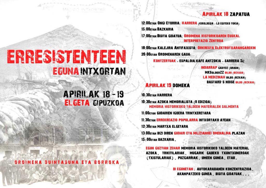 Antifaxismoa's tweet photo. Gora Eusko miliziano eta gudariak ! 
Erresistenteen Eguna ✊
Apirilak 18-19 #Elgeta
@EnkAntifaxista @BilboAntifa 
http://t.co/T1wxAHrMdS
