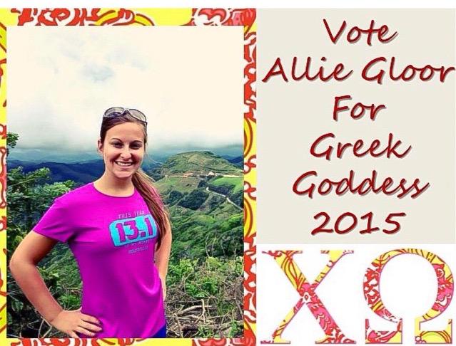 Voting for Greek God and goddess will take place 11-4 today in Thans office. Please consider voting for Allie Gloor!