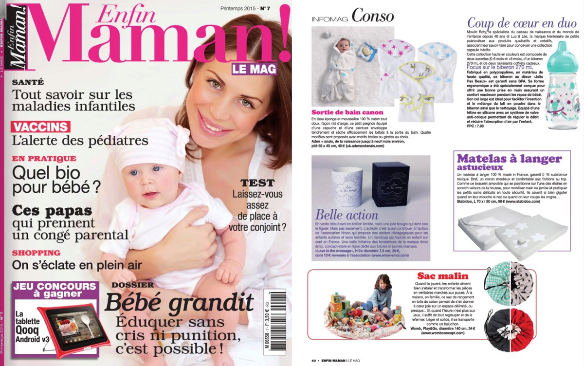 Yeah ! jolie parution sur le magazine ENFIN MAMAN! Stabidoo : matelas à langer astucieux aux finitions top :)