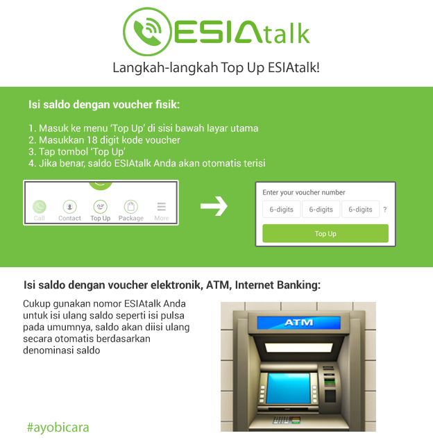 esiatalk's tweet photo. Buat yg mau top up, nih mimin kasih panduan singkatnya. ESIAtalk juga udah tersedia untuk Android &amp; iOS
#ayobicara http://t.co/VVWH6K93IH
