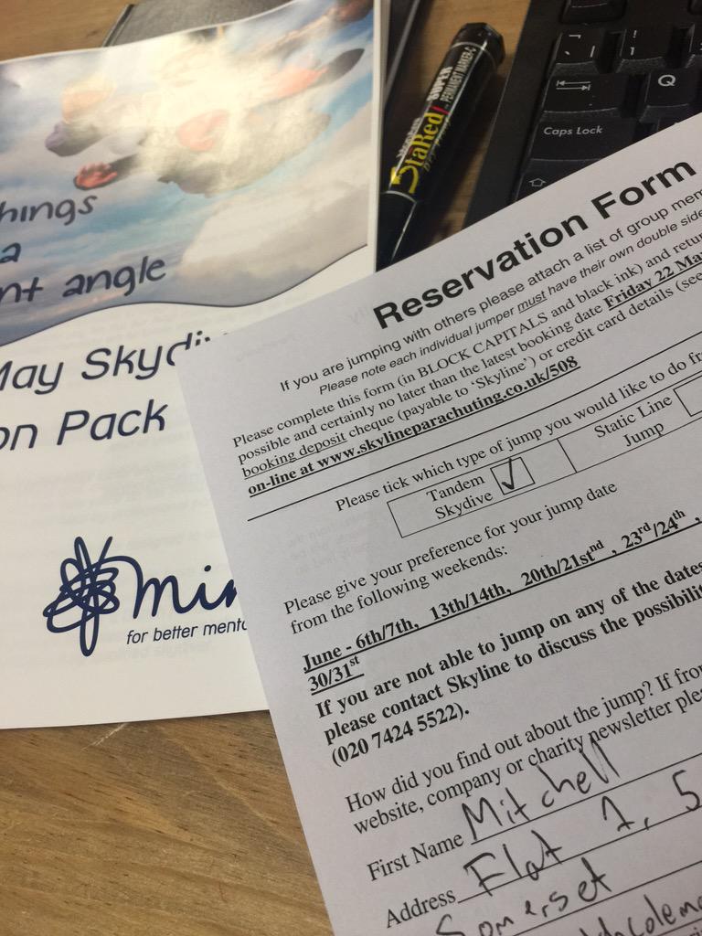 MitchMindFundr's tweet photo. Dates for my @MindCharity skydive: June 6/7th, or June 20th/21st #skydive #charity #fundraising #mind http://t.co/kGqjrYpG1Z