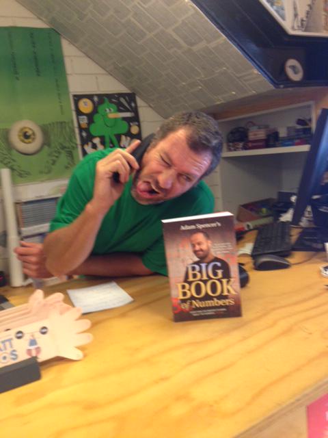adambspencer's tweet photo. The lovely Alan Sheardown at Crow Books Vic Park WA is beside himself at my #BigBookOfNumbers http://t.co/ncMh4kRu0n