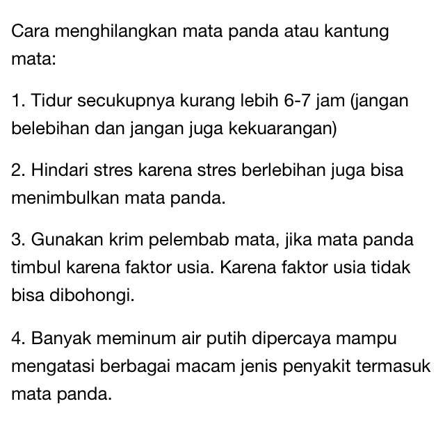 Mata panda (puffy eyes) merupakan gangguan kesehatan berupa lingkaran yang berwarna hitam berada di bawah mata.