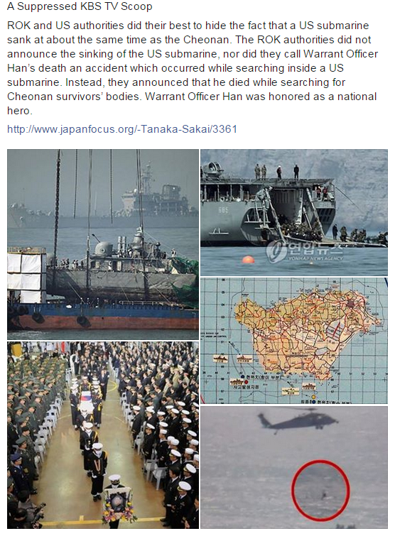 "통제된 KBS TV 특보"
japanfocus.org/-Tanaka-Sakai/…
한,미 당국은 천안함과 동시에 미국 잠수함이 침몰한 사실을 숨겼다. 한준위의 사망은 잠수함 내부 수색중 발생한 사고 사실도 언급하지 않았다.