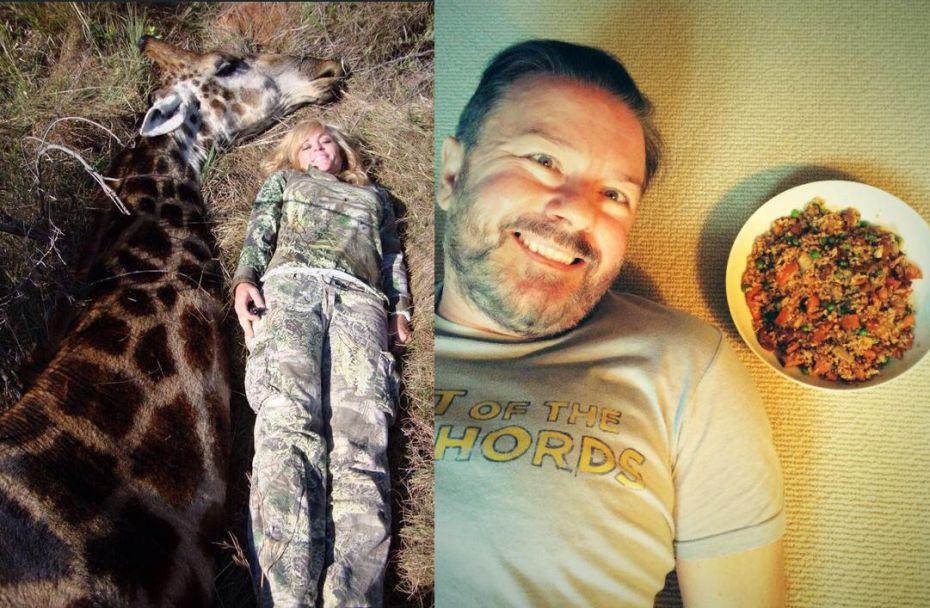 Ricky Gervais mocks giraffe-killing hunter after she says she has 'no regrets'  metro.co.uk/2015/04/17/ric…