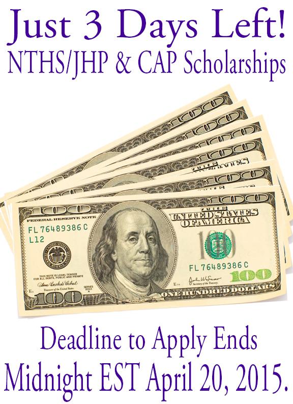 NTHS_Official's tweet photo. Just 3 Days Left to Apply for the NTHS/JHP and CAP Scholarship! http://t.co/oJnoEHwtQ3 #mynths #nths #scholarships http://t.co/myecCXlepb