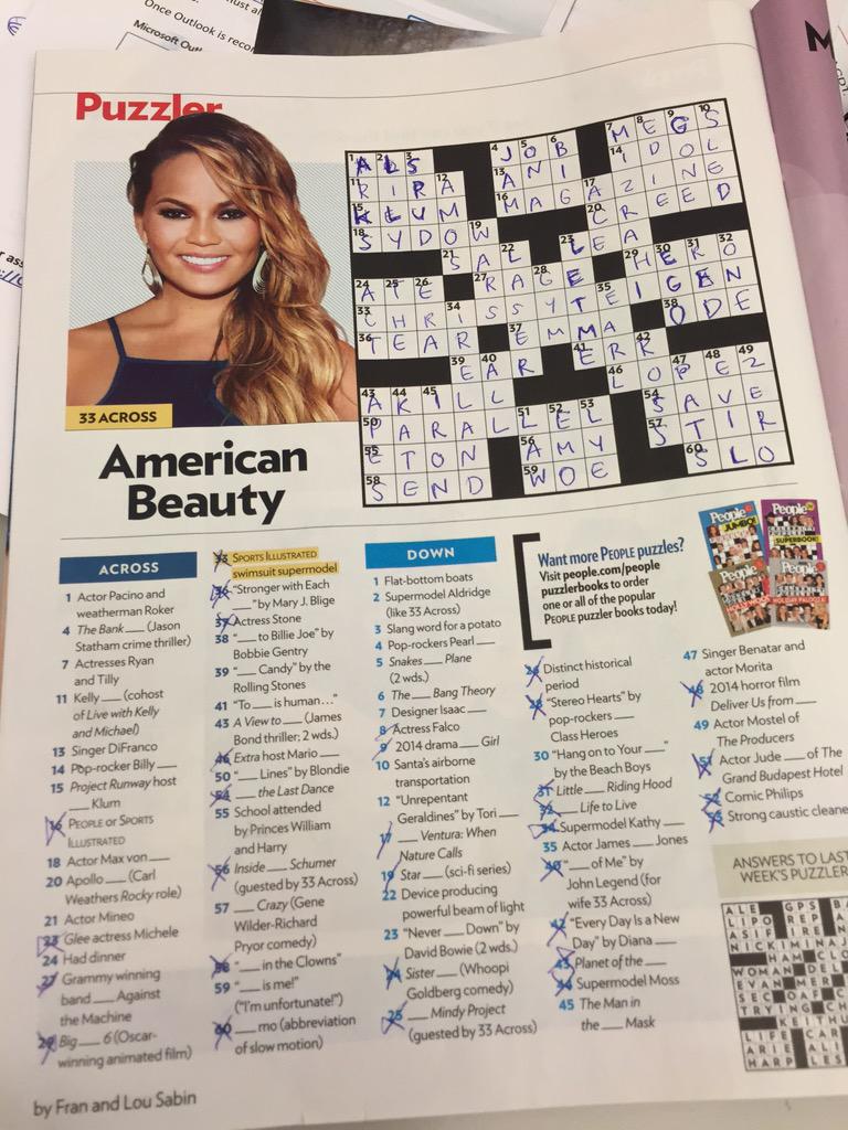 levinerach's tweet photo. Finished the puzzle.... Only googled three times.... @chrissyteigen #33Across http://t.co/ZwMDjI8alv